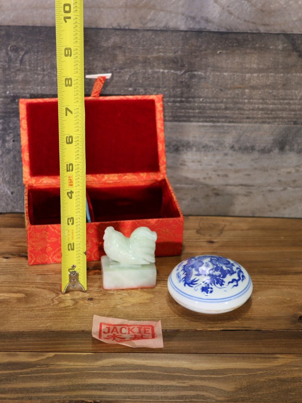 Vintage Chinese Ink and Stamp Set Carved Soapstone Rooster Personalized "JACKIE" - Picture 4 of 6